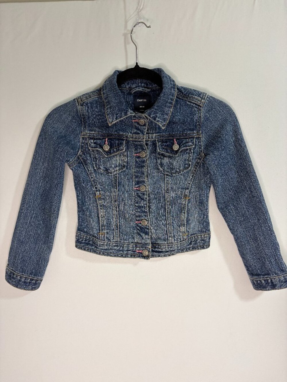 Gap Kids S Jean Jacket Snaps Medium Wash Pockets Denim 99% Cotton Pink Details